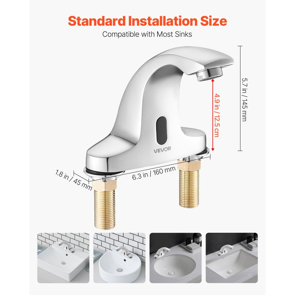 Touchless Bathroom Sink Faucet, Automatic Motion Sensor Restroom Toilet Faucet Cold Water with Hole Cover Plate, Battery