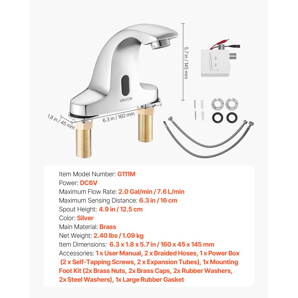 Touchless Bathroom Sink Faucet, Automatic Motion Sensor Restroom Toilet Faucet Cold Water with Hole Cover Plate, Battery