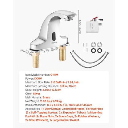 Touchless Bathroom Sink Faucet, Automatic Motion Sensor Restroom Toilet Faucet Cold Water with Hole Cover Plate, Battery