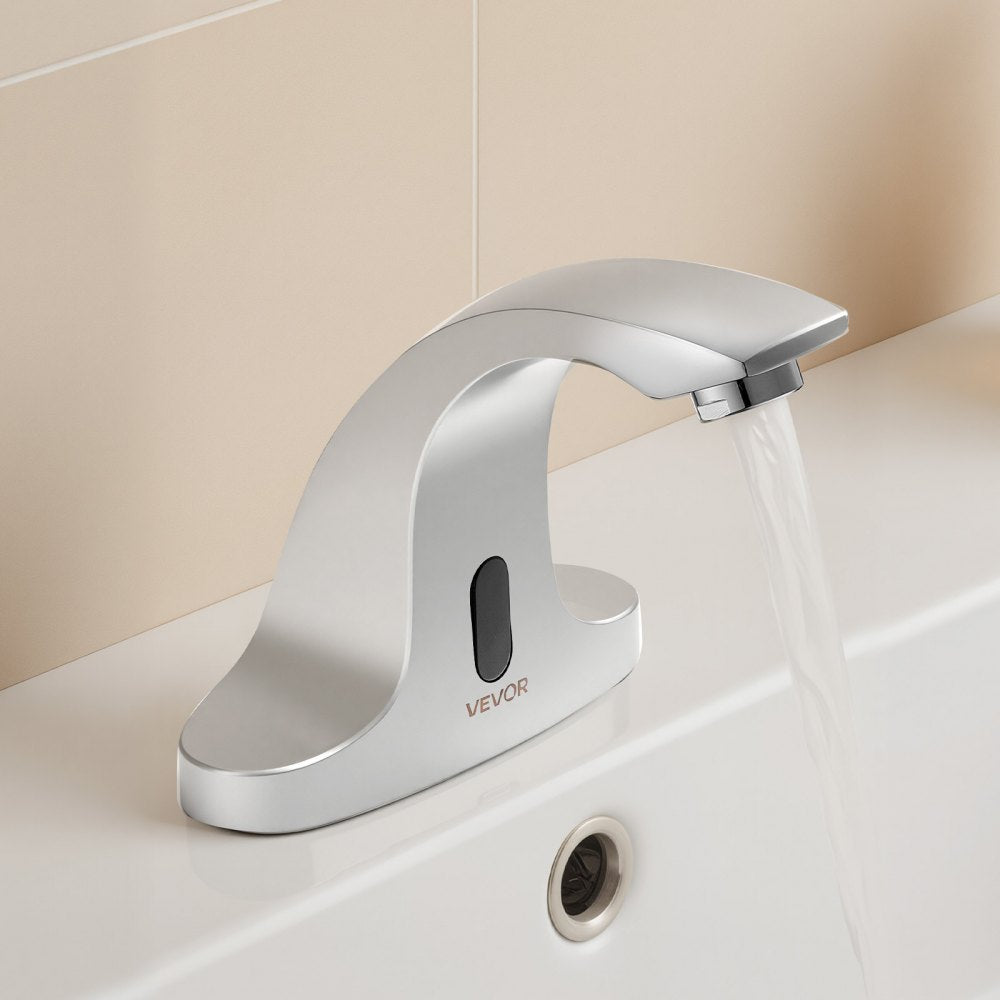 Touchless Bathroom Sink Faucet, Automatic Motion Sensor Restroom Toilet Faucet Cold Water with Hole Cover Plate, Battery