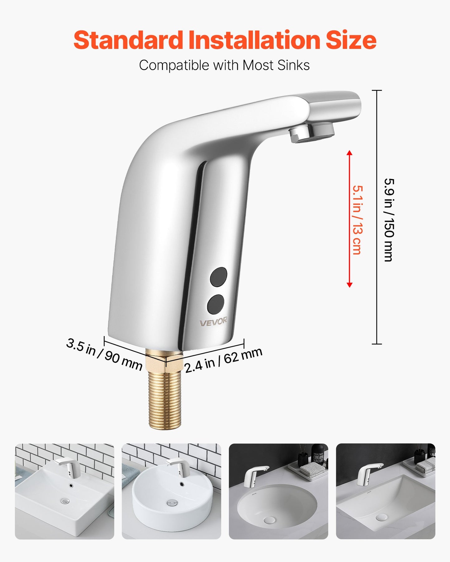 Touchless Bathroom Sink Faucet, Automatic Motion Sensor Restroom Toilet Faucet Cold Water with Single Hole, Battery Operated for 14.3mm Pipe Commercial Lavatory,Chrome Plated Silver