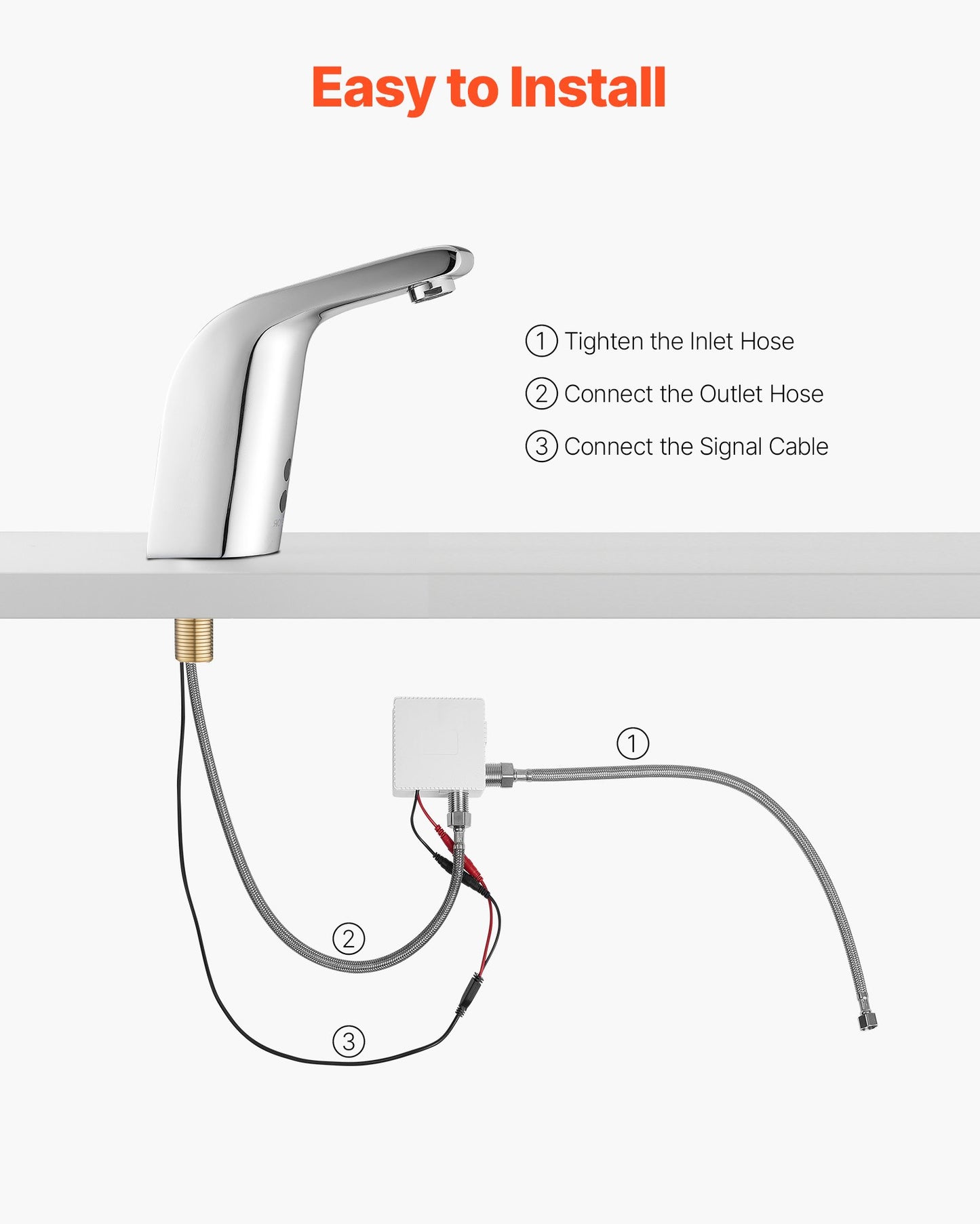 Touchless Bathroom Sink Faucet, Automatic Motion Sensor Restroom Toilet Faucet Cold Water with Single Hole, Battery Operated for 14.3mm Pipe Commercial Lavatory,Chrome Plated Silver
