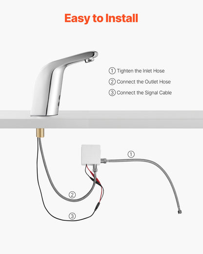 Touchless Bathroom Sink Faucet, Automatic Motion Sensor Restroom Toilet Faucet Cold Water with Single Hole, Battery Operated for 14.3mm Pipe Commercial Lavatory,Chrome Plated Silver