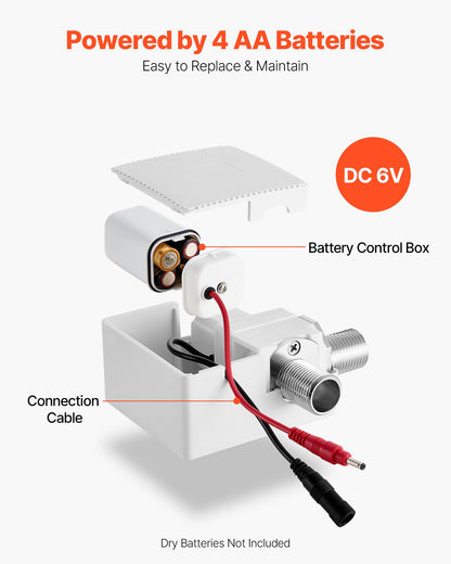 Touchless Bathroom Sink Faucet, Automatic Motion Sensor Restroom Toilet Faucet Cold Water with Single Hole, Battery Operated for 14.3mm Pipe Commercial Lavatory,Chrome Plated Silver