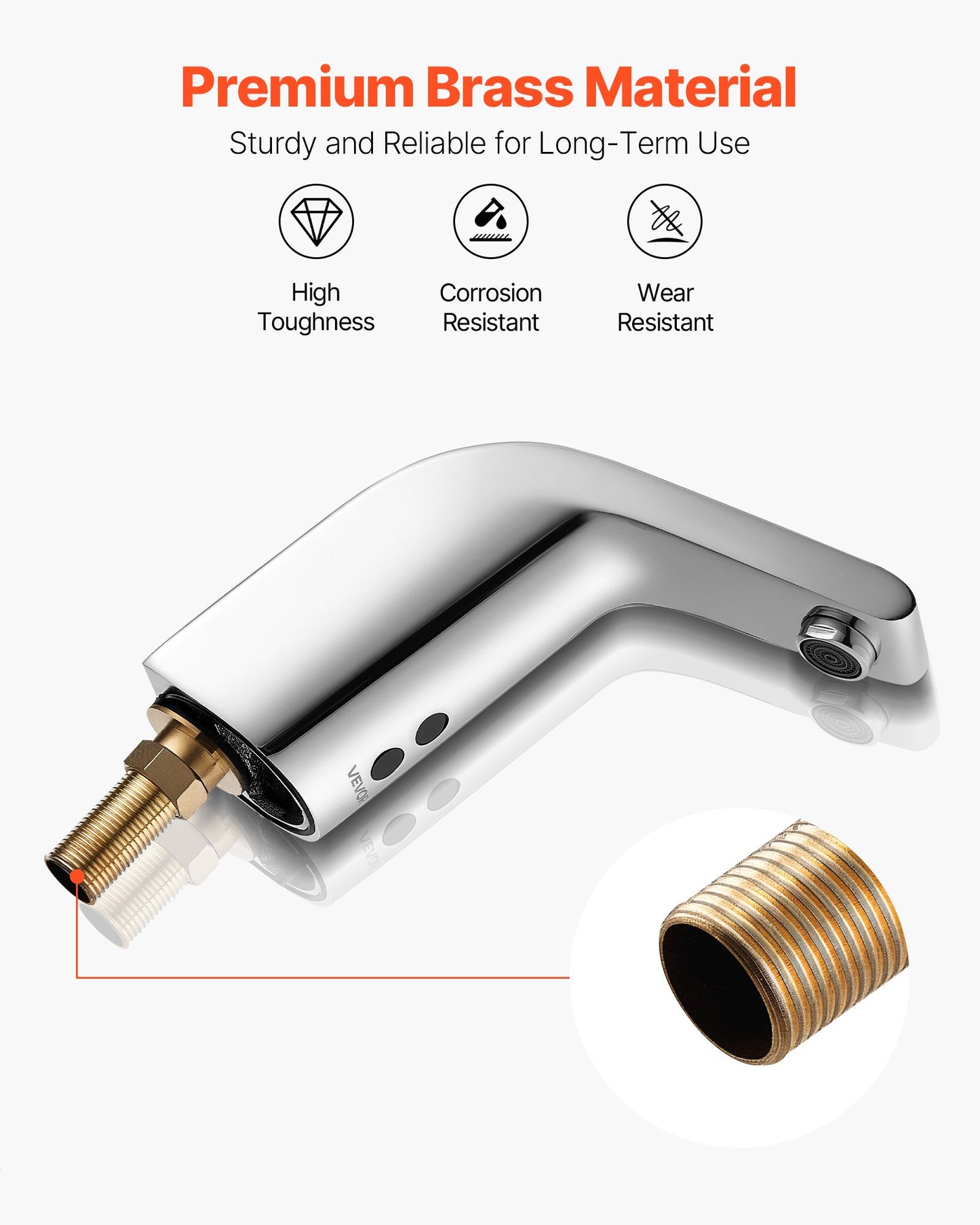 Touchless Bathroom Sink Faucet, Automatic Motion Sensor Restroom Toilet Faucet Cold Water with Single Hole, Battery Operated for 14.3mm Pipe Commercial Lavatory,Chrome Plated Silver