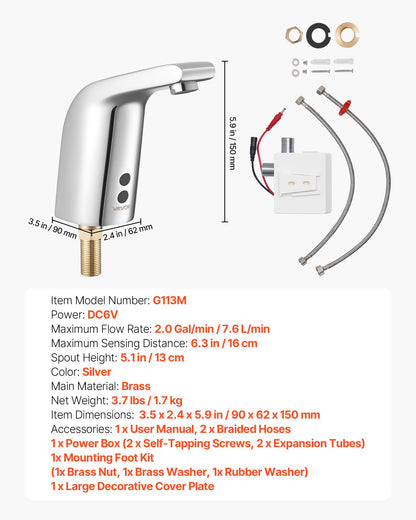 Touchless Bathroom Sink Faucet, Automatic Motion Sensor Restroom Toilet Faucet Cold Water with Single Hole, Battery Operated for 14.3mm Pipe Commercial Lavatory,Chrome Plated Silver