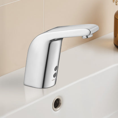 Touchless Bathroom Sink Faucet, Automatic Motion Sensor Restroom Toilet Faucet Cold Water with Single Hole, Battery Operated for 14.3mm Pipe Commercial Lavatory,Chrome Plated Silver