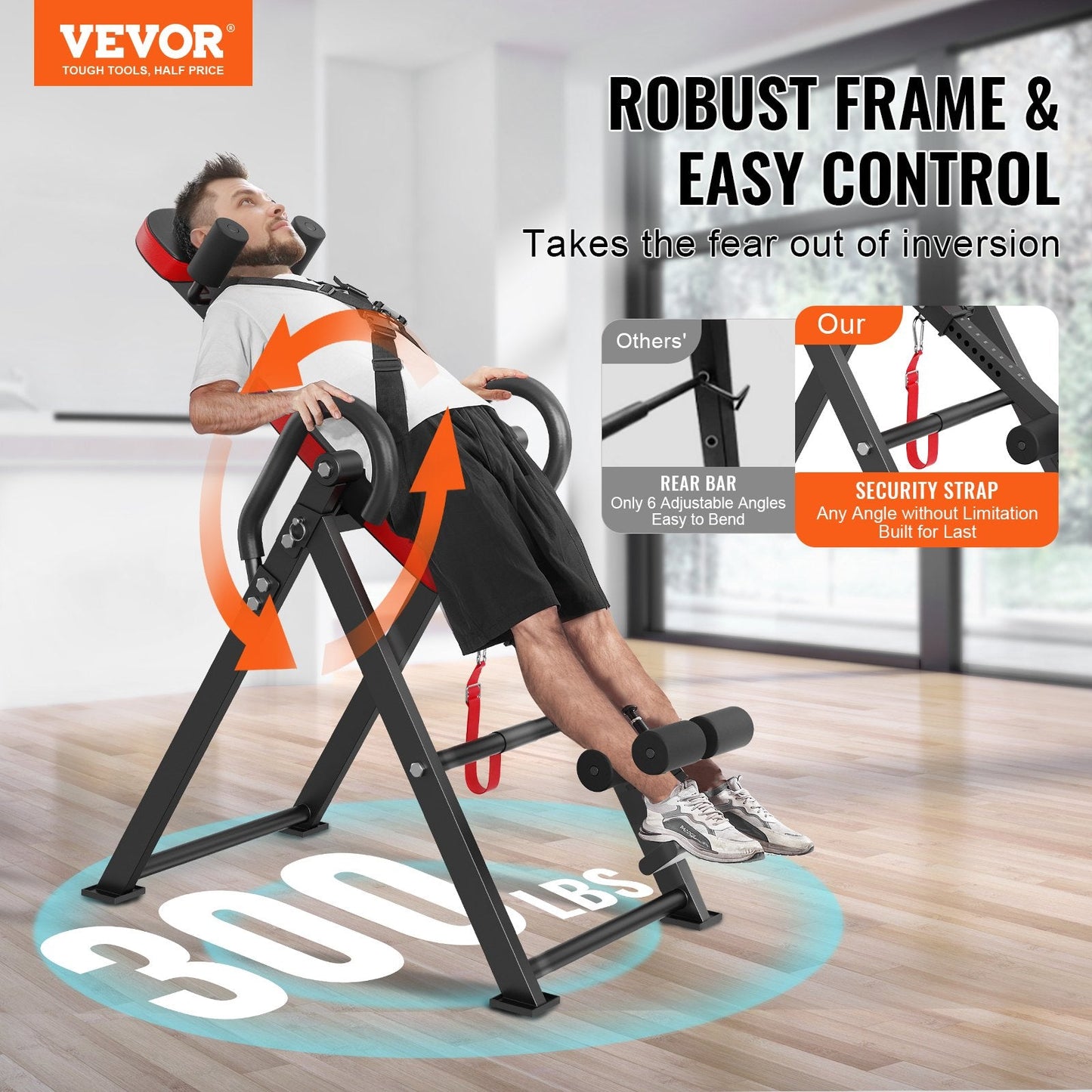 Foldable Inversion Table for Strength Training, Adjustable Height 1.5-1.9m, 136kg Capacity