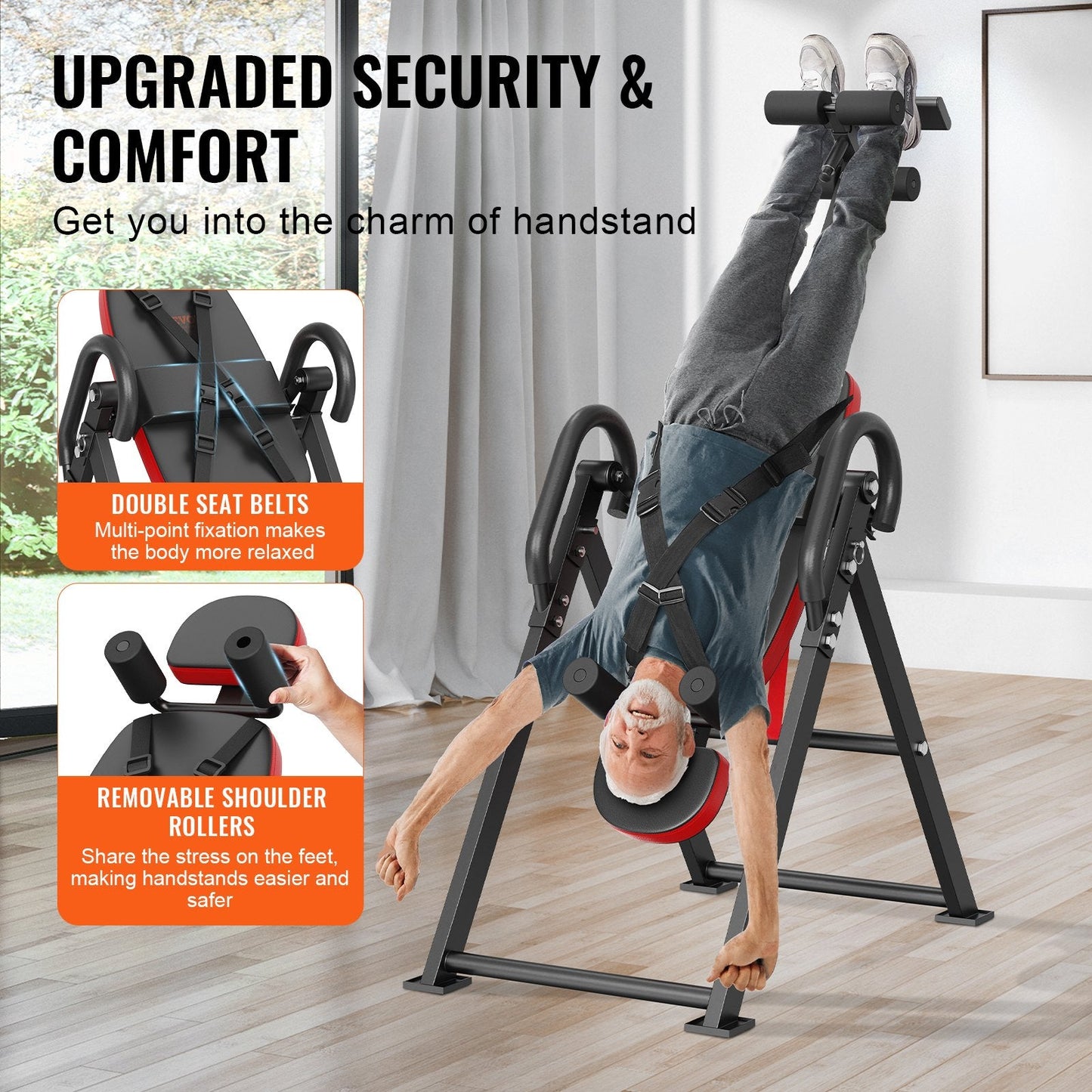 Foldable Inversion Table for Strength Training, Adjustable Height 1.5-1.9m, 136kg Capacity
