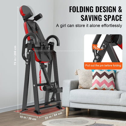 Foldable Inversion Table for Strength Training, Adjustable Height 1.5-1.9m, 136kg Capacity