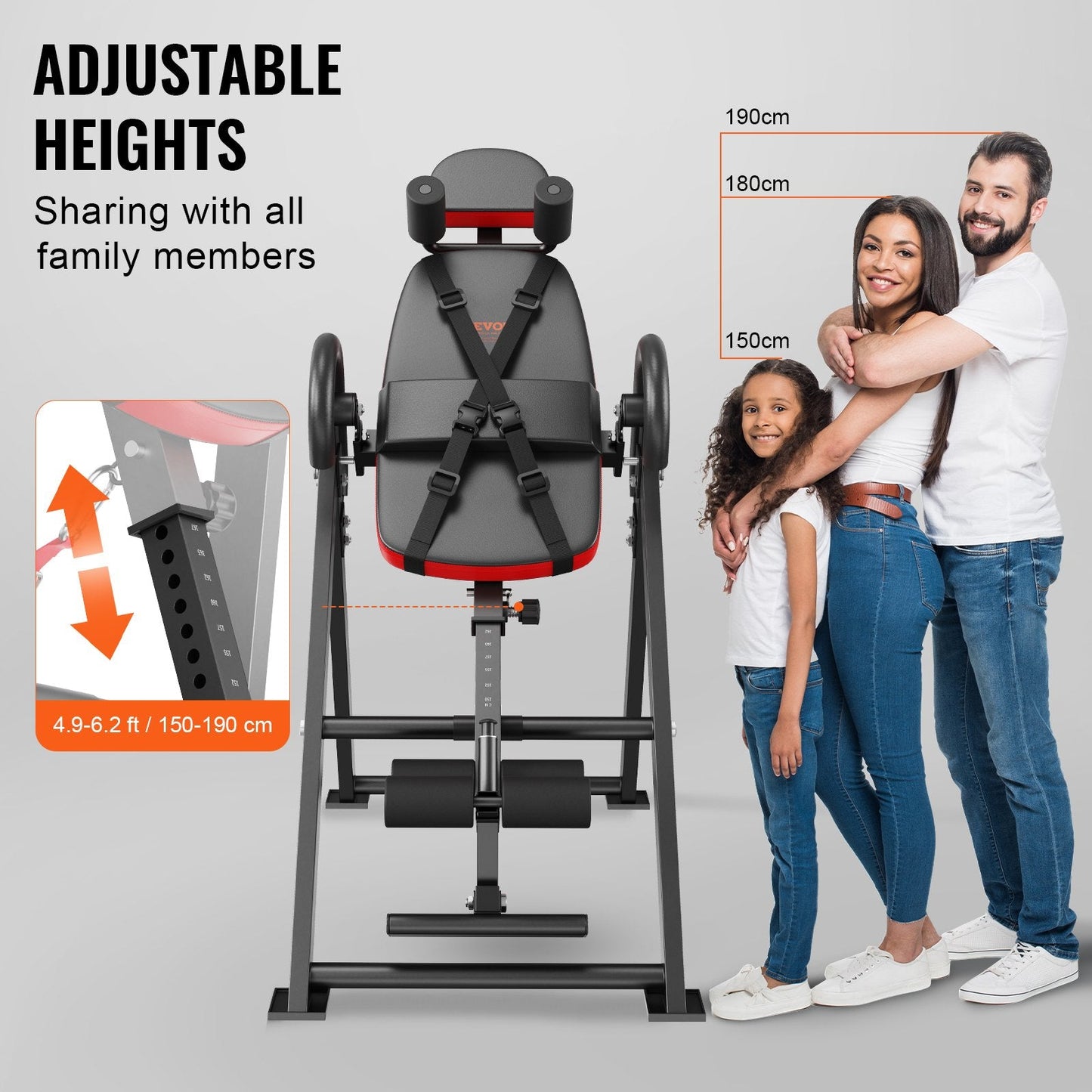 Foldable Inversion Table for Strength Training, Adjustable Height 1.5-1.9m, 136kg Capacity