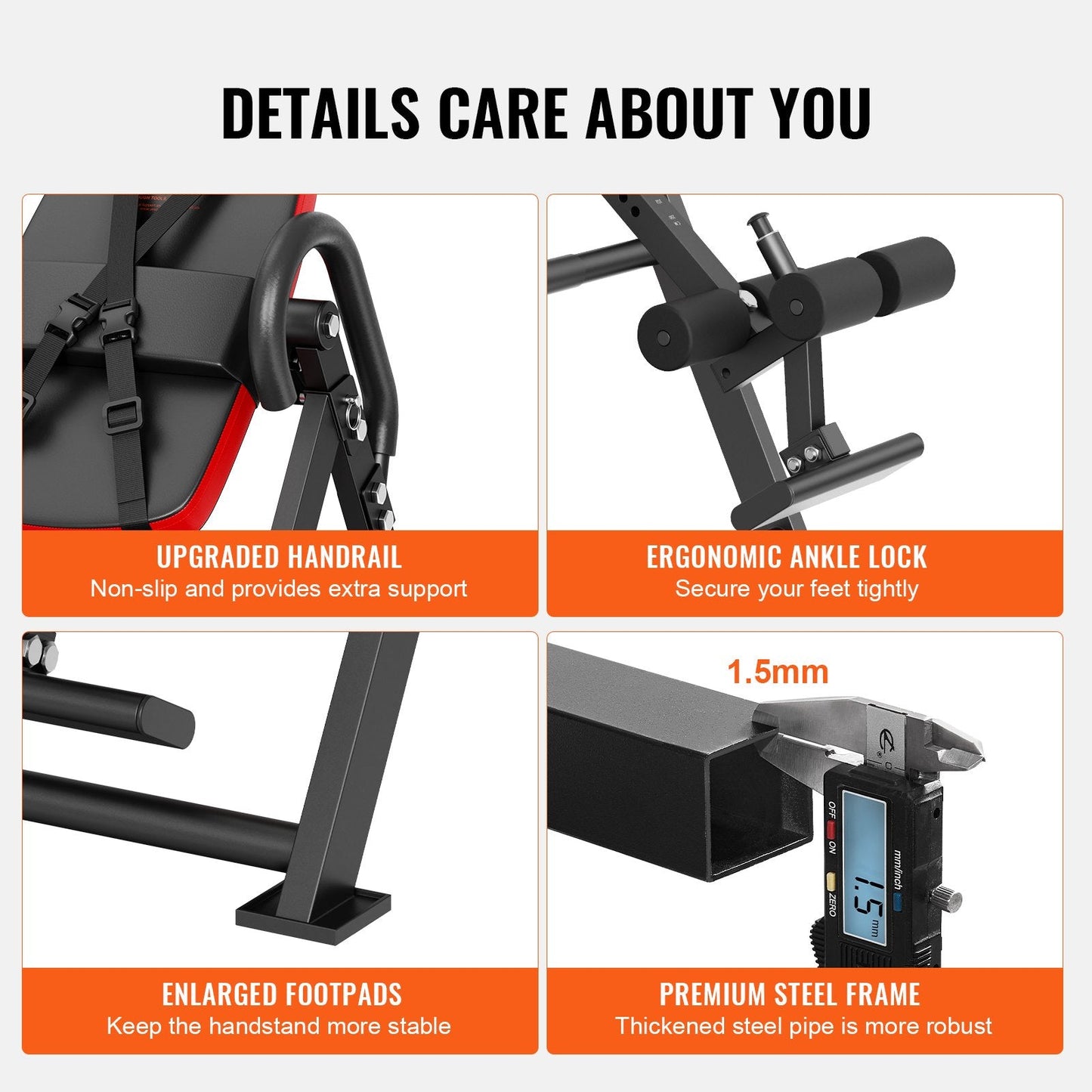 Foldable Inversion Table for Strength Training, Adjustable Height 1.5-1.9m, 136kg Capacity
