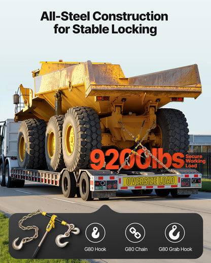 Ratchet Chain Binder, 4173 kg Working Load, Chain Binders Compatible with 10-12.7 mm Chains, Heavy Duty Ratchet Load Binder with Handles for Truck, Tie Down, Hauling, Towing, Logging