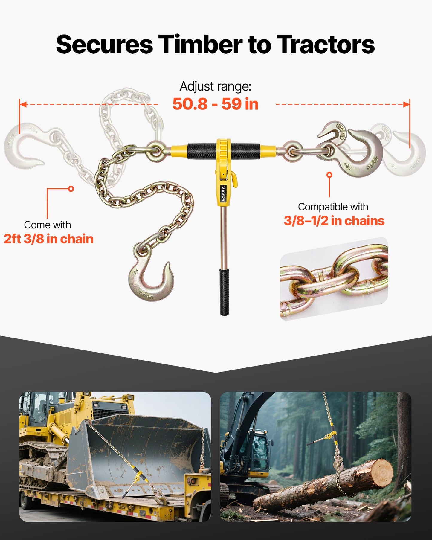 Ratchet Chain Binder, 4173 kg Working Load, Chain Binders Compatible with 10-12.7 mm Chains, Heavy Duty Ratchet Load Binder with Handles for Truck, Tie Down, Hauling, Towing, Logging