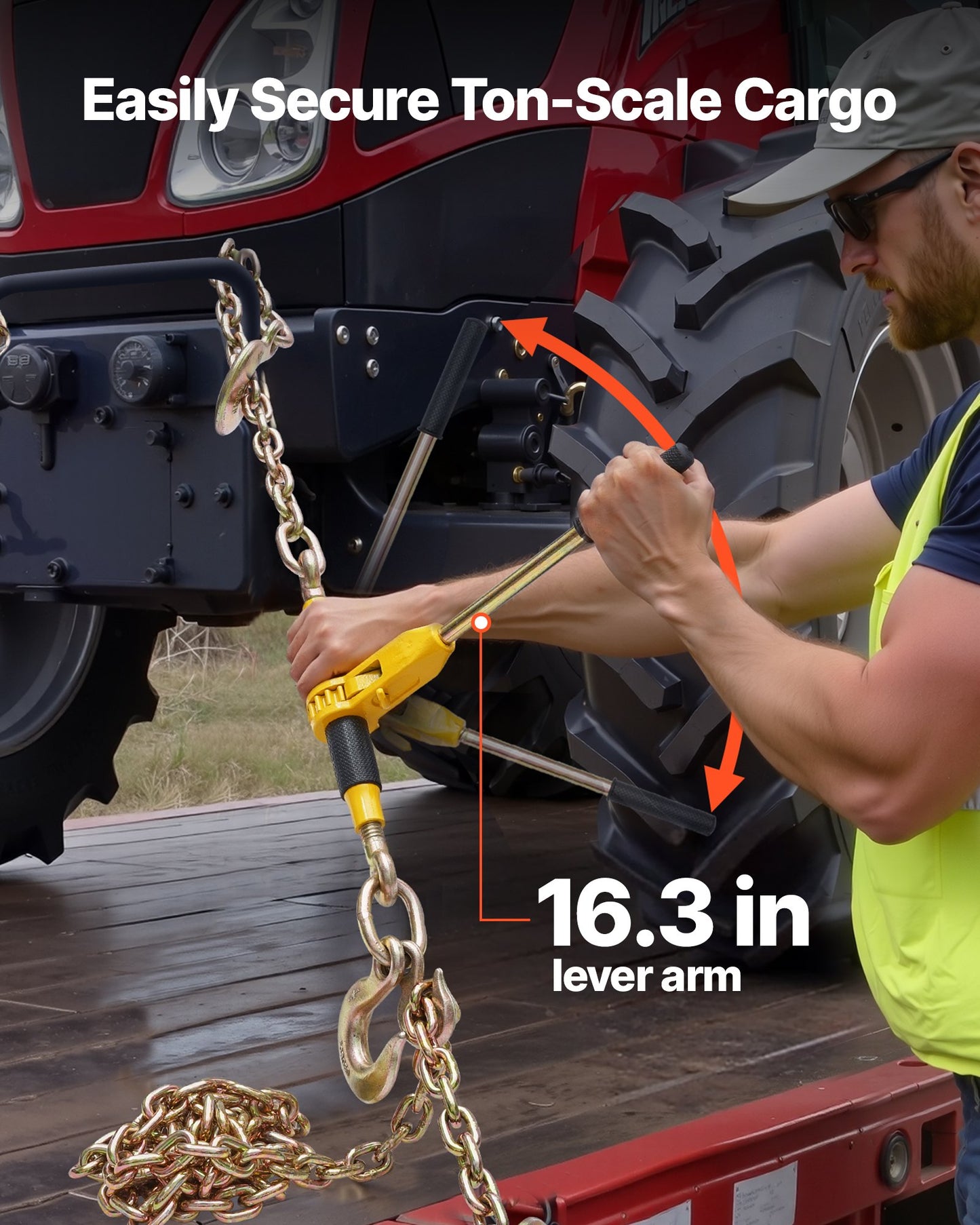 Ratchet Chain Binder, 4173 kg Working Load, Chain Binders Compatible with 10-12.7 mm Chains, Heavy Duty Ratchet Load Binder with Handles for Truck, Tie Down, Hauling, Towing, Logging
