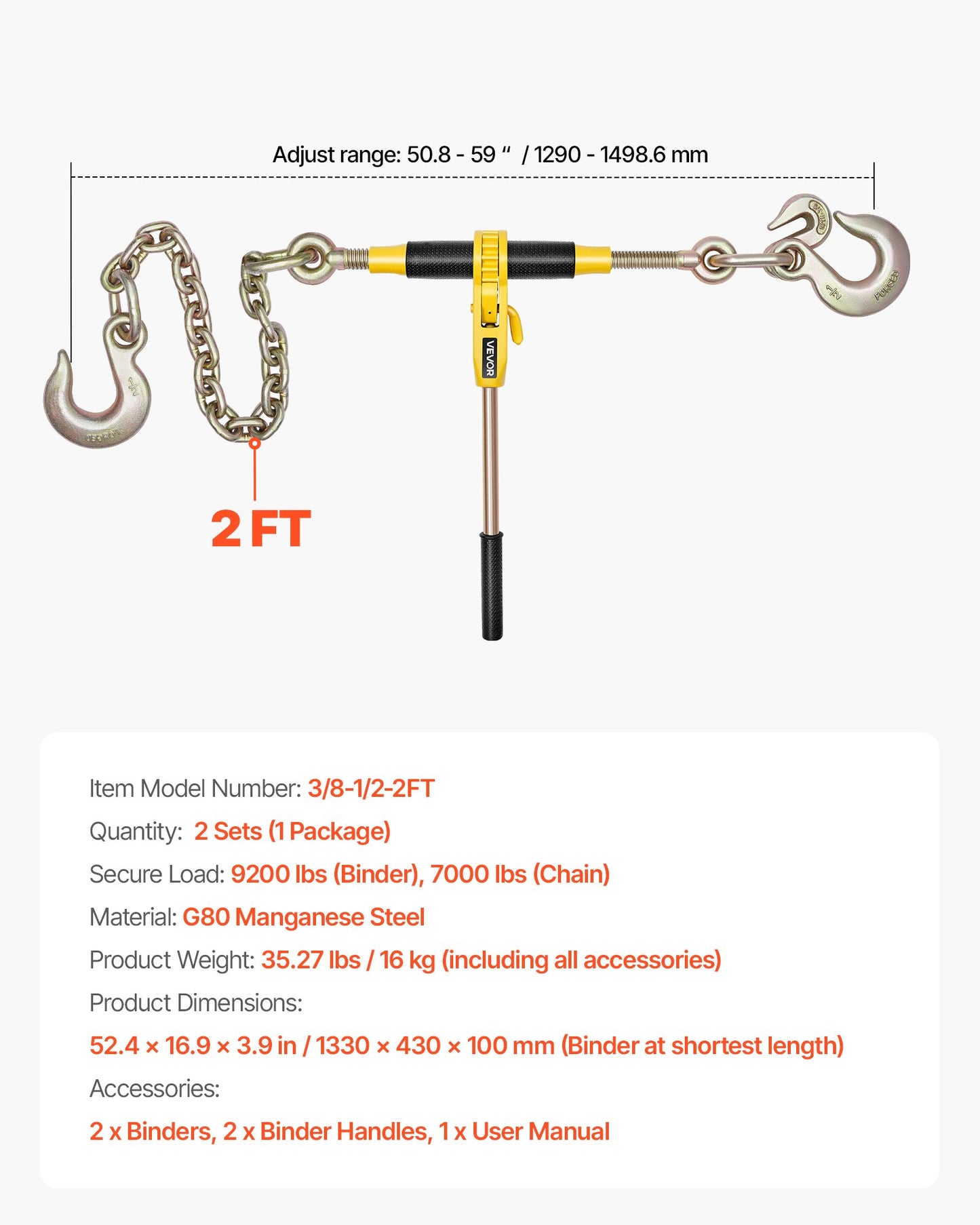Ratchet Chain Binder, 4173 kg Working Load, Chain Binders Compatible with 10-12.7 mm Chains, Heavy Duty Ratchet Load Binder with Handles for Truck, Tie Down, Hauling, Towing, Logging