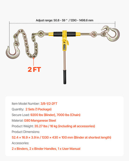 Ratchet Chain Binder, 4173 kg Working Load, Chain Binders Compatible with 10-12.7 mm Chains, Heavy Duty Ratchet Load Binder with Handles for Truck, Tie Down, Hauling, Towing, Logging