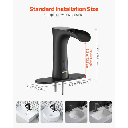 Touchless Bathroom Sink Faucet, Automatic Motion Sensor Waterfall Restroom Toilet Faucet with Hole Cover Plate, Modern E