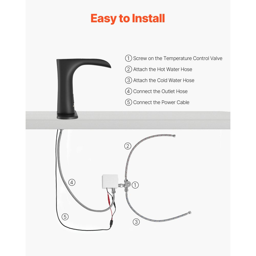 Touchless Bathroom Sink Faucet, Automatic Motion Sensor Waterfall Restroom Toilet Faucet with Hole Cover Plate, Modern E