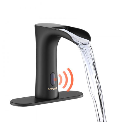 Touchless Bathroom Sink Faucet, Automatic Motion Sensor Waterfall Restroom Toilet Faucet with Hole Cover Plate, Modern E