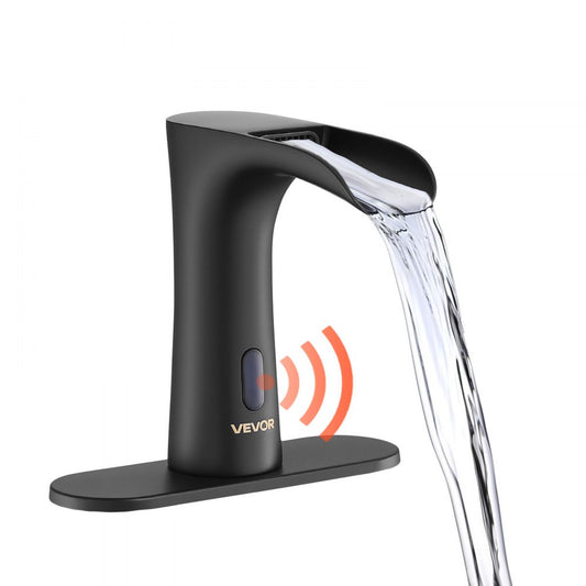Touchless Bathroom Sink Faucet, Automatic Motion Sensor Waterfall Restroom Toilet Faucet with Hole Cover Plate, Modern E