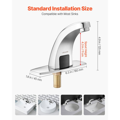 Touchless Bathroom Sink Faucet, Automatic Motion Sensor Restroom Toilet Faucet with Hole Cover Plate, Battery Operated,H