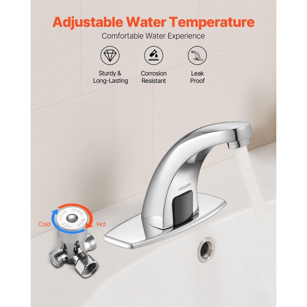 Touchless Bathroom Sink Faucet, Automatic Motion Sensor Restroom Toilet Faucet with Hole Cover Plate, Battery Operated,H
