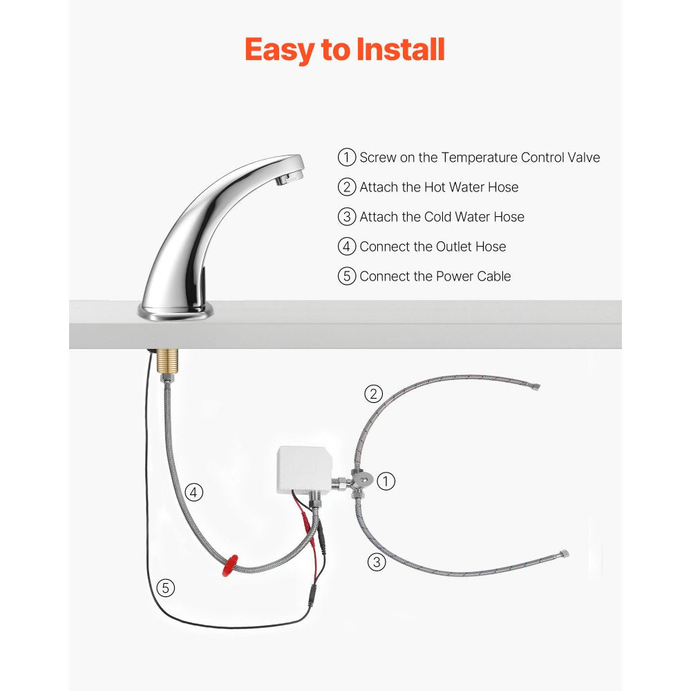 Touchless Bathroom Sink Faucet, Automatic Motion Sensor Restroom Toilet Faucet with Hole Cover Plate, Battery Operated,H