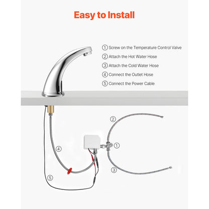 Touchless Bathroom Sink Faucet, Automatic Motion Sensor Restroom Toilet Faucet with Hole Cover Plate, Battery Operated,H