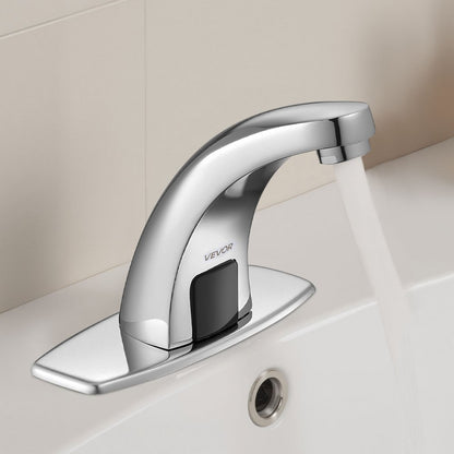 Touchless Bathroom Sink Faucet, Automatic Motion Sensor Restroom Toilet Faucet with Hole Cover Plate, Battery Operated,H
