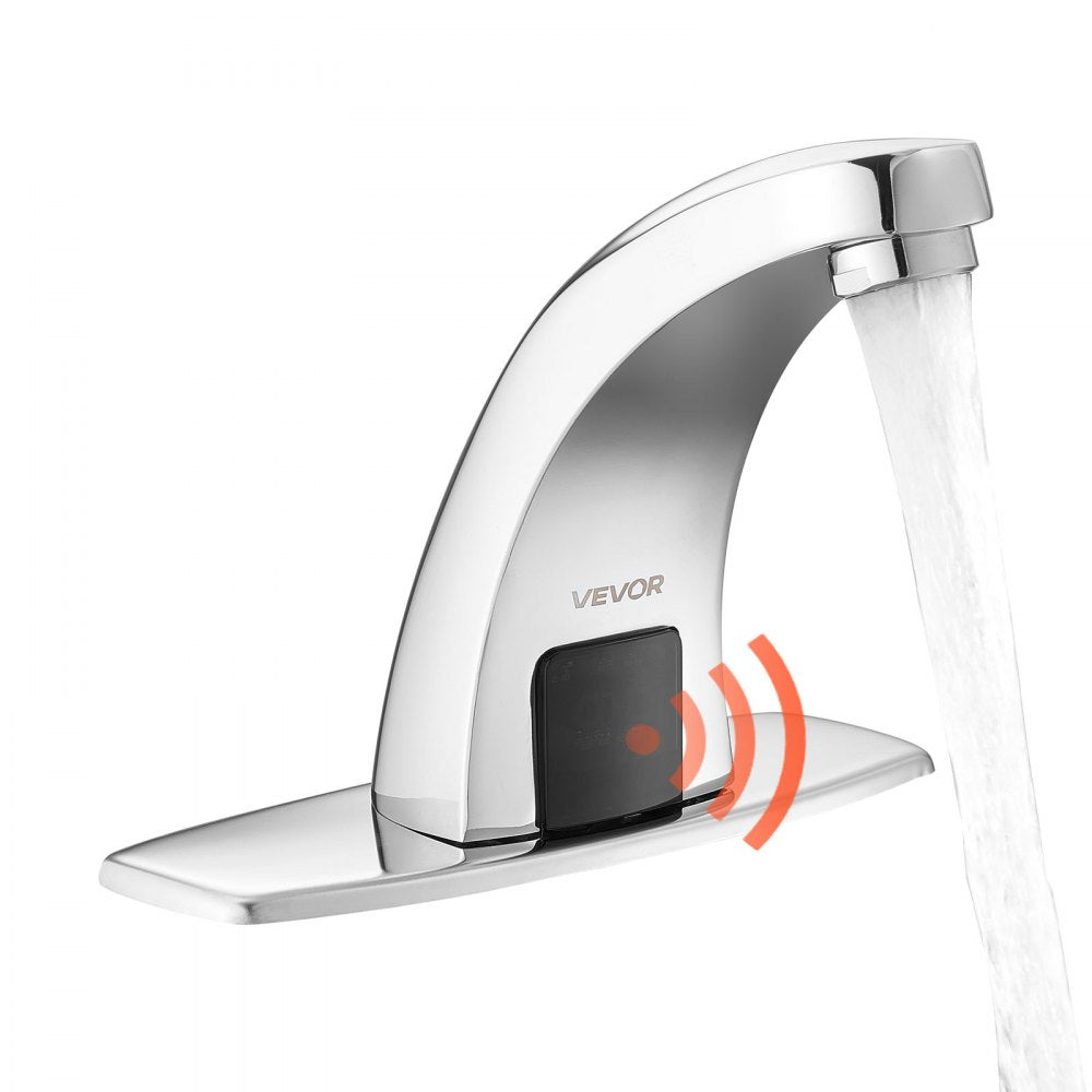 Touchless Bathroom Sink Faucet, Automatic Motion Sensor Restroom Toilet Faucet with Hole Cover Plate, Battery Operated,H