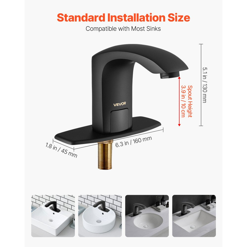 Touchless Bathroom Sink Faucet, Automatic Motion Sensor Restroom Toilet Faucet with Hole Cover Plate, Battery Operated,A