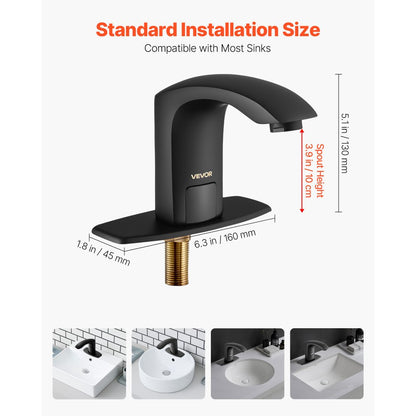 Touchless Bathroom Sink Faucet, Automatic Motion Sensor Restroom Toilet Faucet with Hole Cover Plate, Battery Operated,A