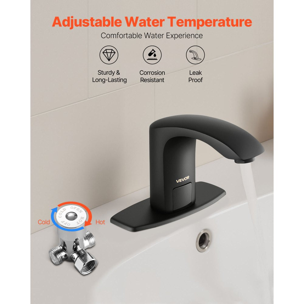 Touchless Bathroom Sink Faucet, Automatic Motion Sensor Restroom Toilet Faucet with Hole Cover Plate, Battery Operated,A