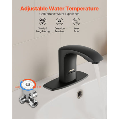 Touchless Bathroom Sink Faucet, Automatic Motion Sensor Restroom Toilet Faucet with Hole Cover Plate, Battery Operated,A