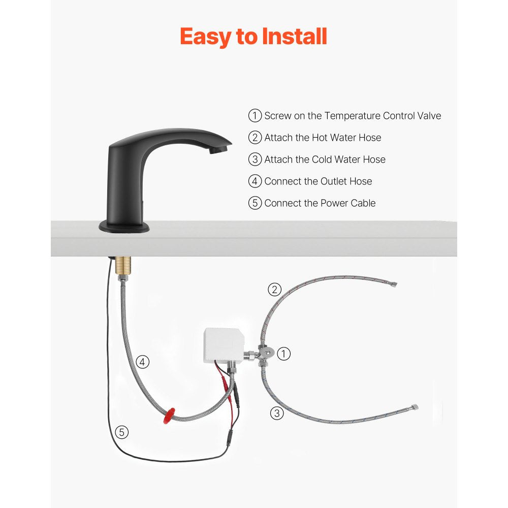 Touchless Bathroom Sink Faucet, Automatic Motion Sensor Restroom Toilet Faucet with Hole Cover Plate, Battery Operated,A
