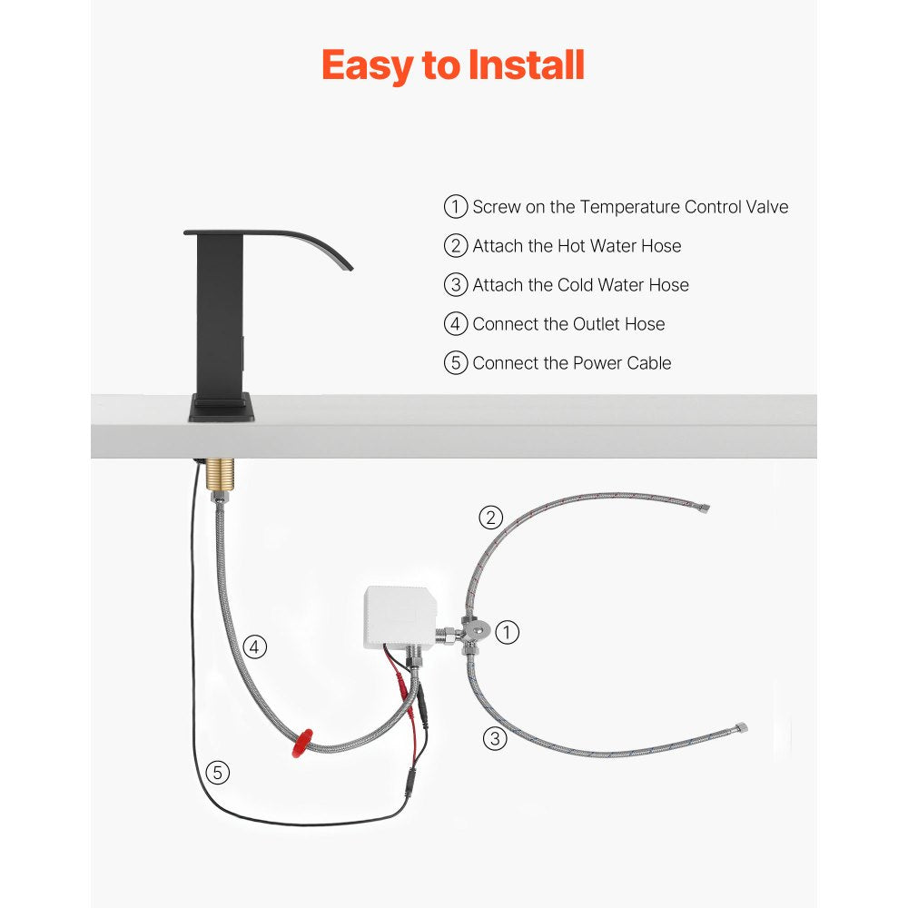 Touchless Bathroom Sink Faucet, Automatic Motion Sensor Waterfall Restroom Toilet Faucet with Hole Cover Plate, Battery 
