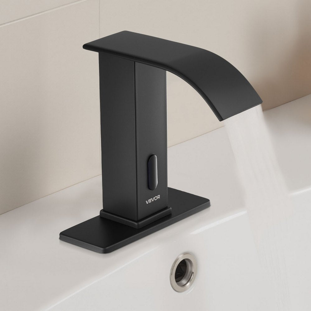 Touchless Bathroom Sink Faucet, Automatic Motion Sensor Waterfall Restroom Toilet Faucet with Hole Cover Plate, Battery 