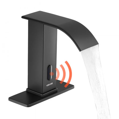 Touchless Bathroom Sink Faucet, Automatic Motion Sensor Waterfall Restroom Toilet Faucet with Hole Cover Plate, Battery 