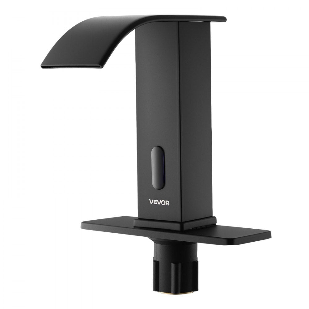 Touchless Bathroom Sink Faucet, Automatic Motion Sensor Waterfall Restroom Toilet Faucet with Hole Cover Plate, Battery 