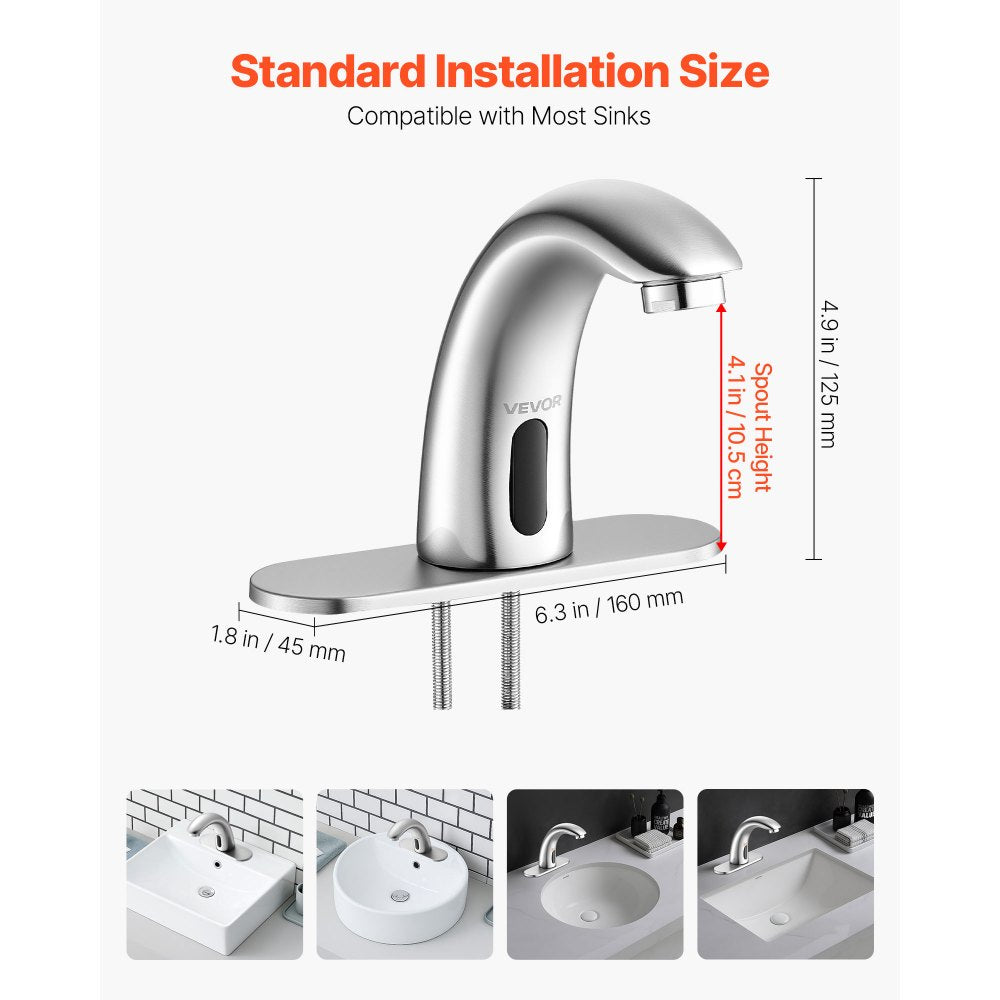 Touchless Bathroom Sink Faucet, Automatic Motion Sensor Restroom Toilet Faucet with Hole Cover Plate, Battery Operated,A