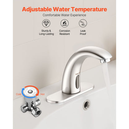Touchless Bathroom Sink Faucet, Automatic Motion Sensor Restroom Toilet Faucet with Hole Cover Plate, Battery Operated,A