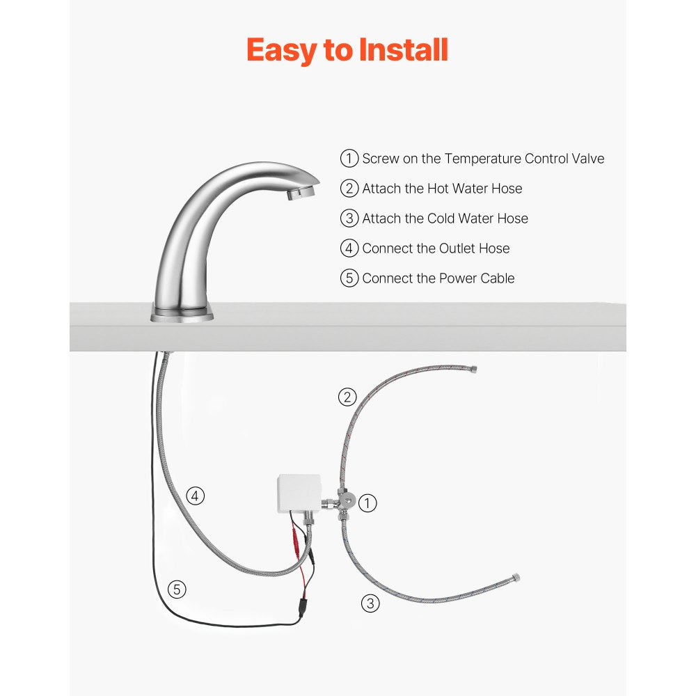 Touchless Bathroom Sink Faucet, Automatic Motion Sensor Restroom Toilet Faucet with Hole Cover Plate, Battery Operated,A