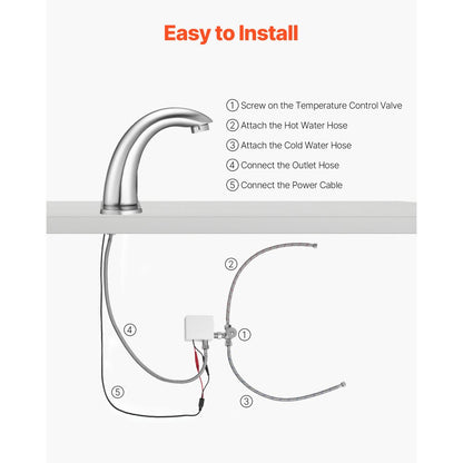 Touchless Bathroom Sink Faucet, Automatic Motion Sensor Restroom Toilet Faucet with Hole Cover Plate, Battery Operated,A