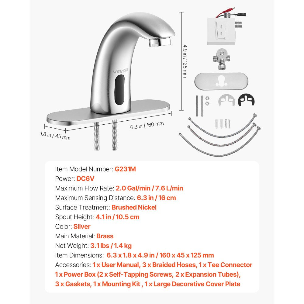 Touchless Bathroom Sink Faucet, Automatic Motion Sensor Restroom Toilet Faucet with Hole Cover Plate, Battery Operated,A