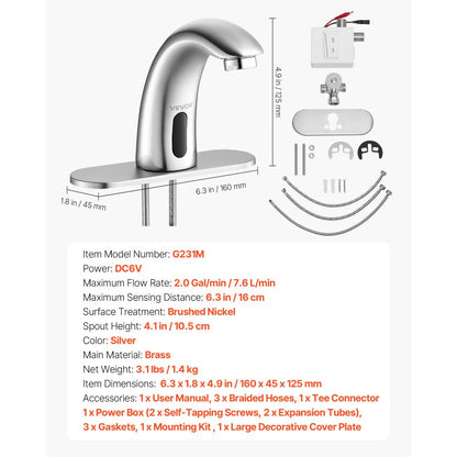 Touchless Bathroom Sink Faucet, Automatic Motion Sensor Restroom Toilet Faucet with Hole Cover Plate, Battery Operated,A
