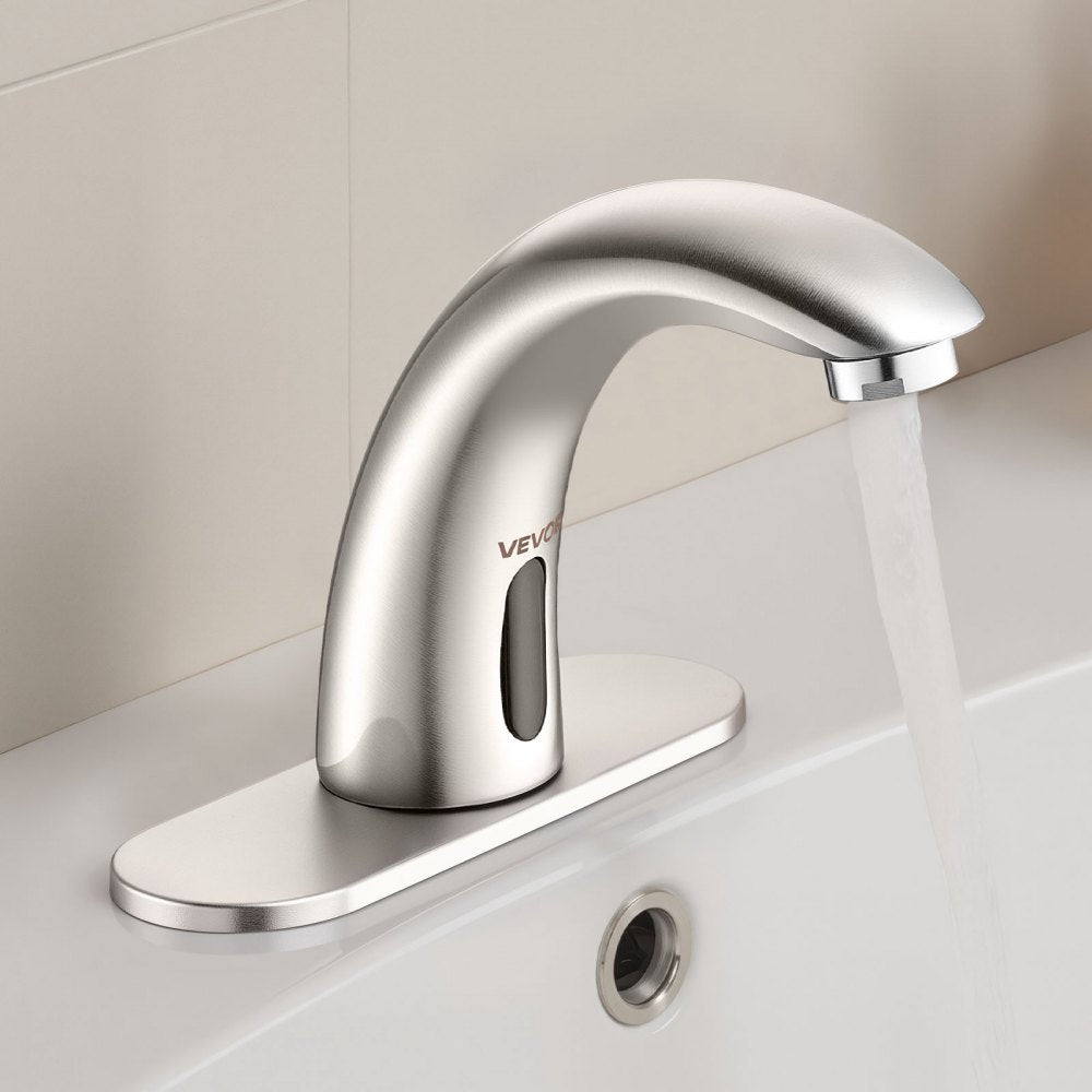Touchless Bathroom Sink Faucet, Automatic Motion Sensor Restroom Toilet Faucet with Hole Cover Plate, Battery Operated,A