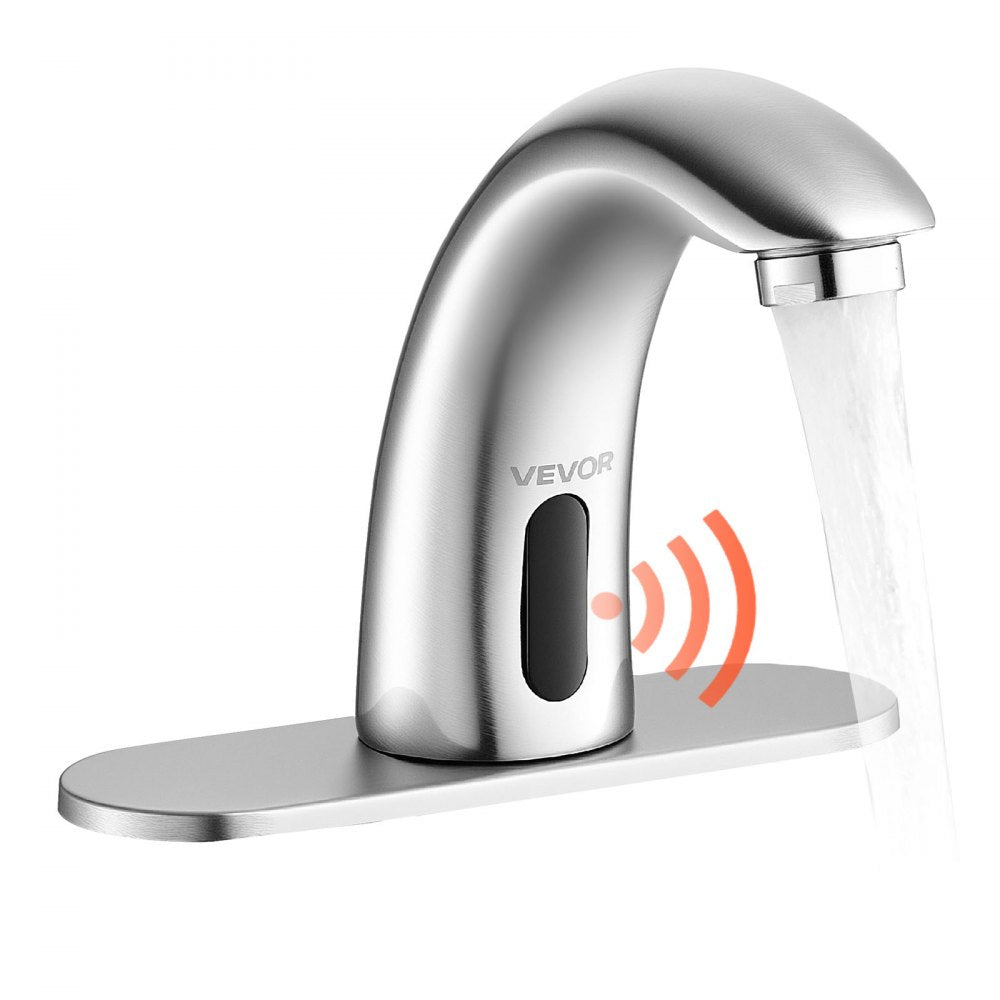 Touchless Bathroom Sink Faucet, Automatic Motion Sensor Restroom Toilet Faucet with Hole Cover Plate, Battery Operated,A