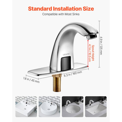 Touchless Bathroom Sink Faucet, Automatic Motion Sensor Restroom Toilet Faucet with Hole Cover Plate, Battery Operated,A