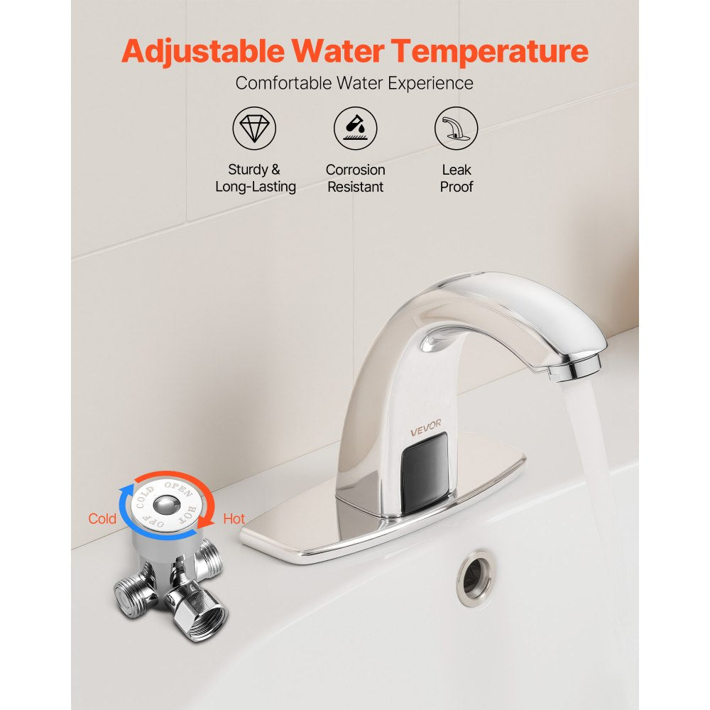 Touchless Bathroom Sink Faucet, Automatic Motion Sensor Restroom Toilet Faucet with Hole Cover Plate, Battery Operated,A